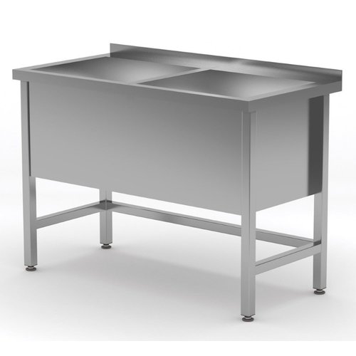 Stół ze stali nierdzewnej z basenem dwukomorowym - wysokość komory h = 400 mm | 1500x600x(h)850 mm