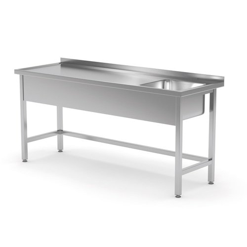 INOXI Stół ze stali nierdzewnej ze zlewem wzmocniony bez półki - komora po prawej stronie | 1600x600x(h)850 mm