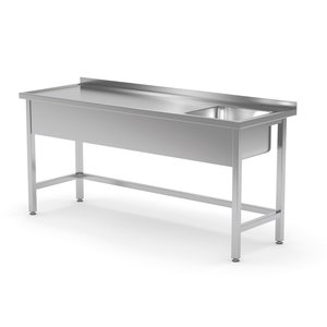 INOXI Stół ze stali nierdzewnej ze zlewem wzmocniony bez półki - komora po prawej stronie | 1600x700x(h)850 mm