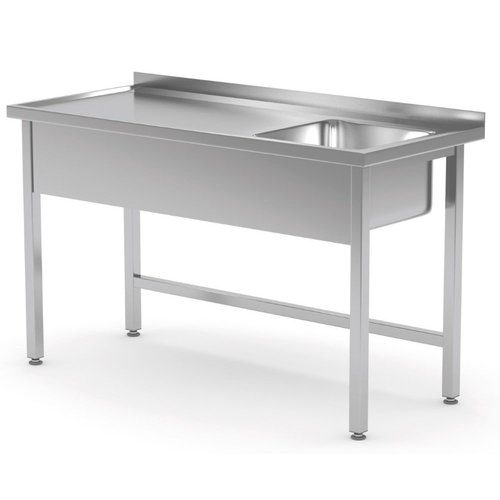 INOXI Stół ze stali nierdzewnej ze zlewem bez półki - komora po prawej stronie | 1600x600x(h)850 mm