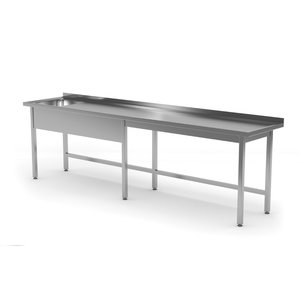 INOXI Stół ze stali nierdzewnej ze zlewem bez półki - komora po lewej stronie | 2000x600x(h)850 mm