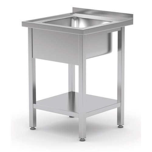 INOXI Stół ze stali nierdzewnej ze zlewem i półką | 600x600x(h)850 mm