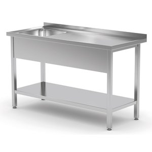 INOXI Stół ze stali nierdzewnej ze zlewem i półką - komora po lewej stronie | 1600x700x(h)850 mm