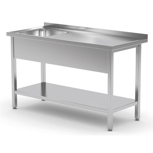 INOXI Stół ze stali nierdzewnej ze zlewem i półką - komora po lewej stronie | 1600x700x(h)850 mm