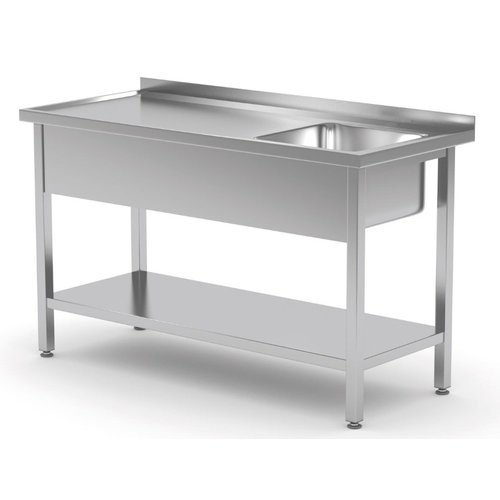 INOXI Stół ze stali nierdzewnej ze zlewem i półką - komora po prawej stronie | 1600x600x(h)850 mm