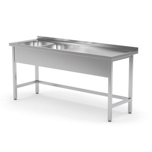 INOXI Stół ze stali nierdzewnej z dwoma zlewami wzmocniony bez półki - komory po lewej stronie | 1700x600x(h)850 mm
