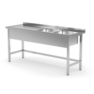 INOXI Stół ze stali nierdzewnej z dwoma zlewami wzmocniony bez półki - komory po prawej stronie | 1700x700x(h)850 mm