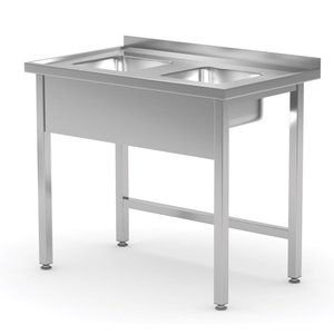 INOXI Stół ze stali nierdzewnej z dwoma małymi zlewami bez półki | 800x600x(h)850 mm
