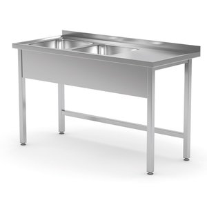 INOXI Stół ze stali nierdzewnej z dwoma zlewami bez półki - komory po lewej stronie | 1700x600x(h)850 mm
