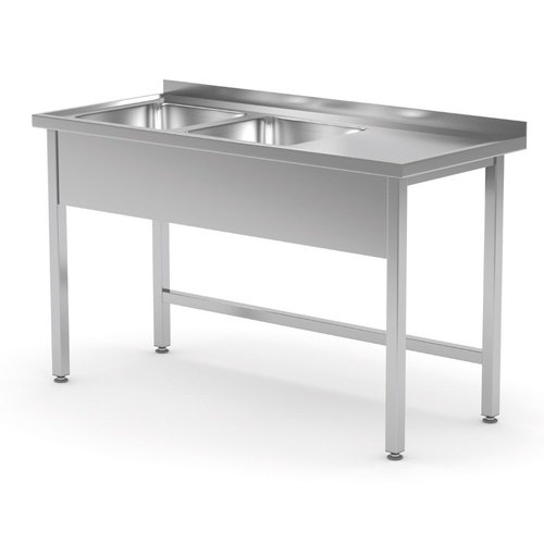 INOXI Stół ze stali nierdzewnej z dwoma zlewami bez półki - komory po lewej stronie | 1700x600x(h)850 mm