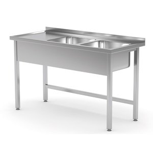 INOXI Stół ze stali nierdzewnej z dwoma zlewami bez półki - komory po prawej stronie | 1600x600x(h)850 mm