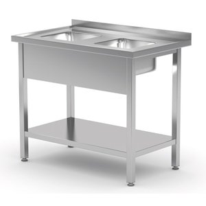 INOXI Stół ze stali nierdzewnej z dwoma małymi zlewami i półką  | 900x600x(h)850 mm