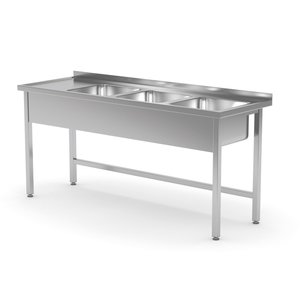 INOXI Stół ze stali nierdzewnej z trzema zlewami bez półki - komory po prawej stronie | 1700x700x(h)850 mm