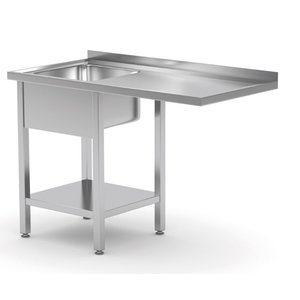 Stół ze stali nierdzewnej ze zlewem, półką i miejscem na zmywarkę lub lodówkę - komora po lewej stronie | 1200x600x(h)850 mm