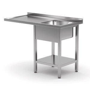 Stół ze stali nierdzewnej ze zlewem, półką i miejscem na zmywarkę lub lodówkę - komora po prawej stronie | 1300x600x(h)850 mm