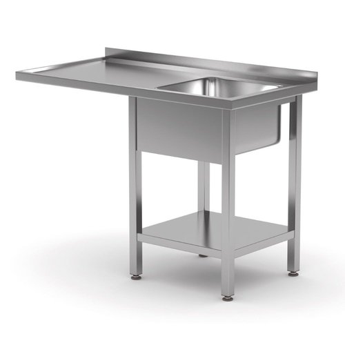 INOXI Stół ze stali nierdzewnej ze zlewem, półką i miejscem na zmywarkę lub lodówkę - komora po prawej stronie | 1700x600x(h)850 mm