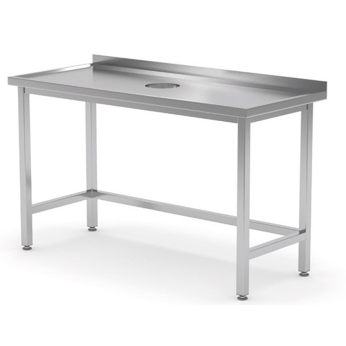 INOXI Stół przyścienny ze stali nierdzewnej z otworem na odpadki | 1700x600x(h)850 mm
