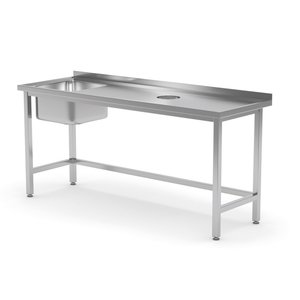 INOXI Stół ze stali nierdzewnej ze zlewem i otworem na odpadki - komora po lewej stronie | 1600x700x(h)850 mm