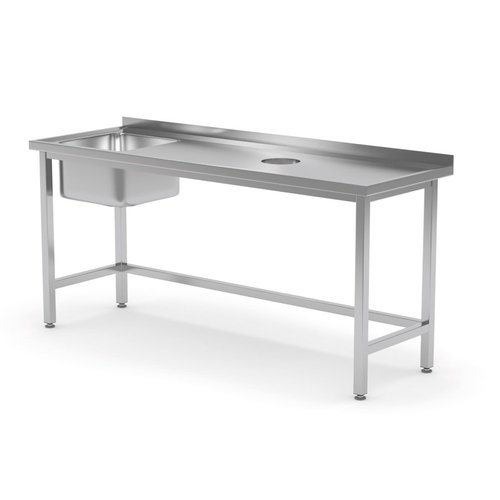 INOXI Stół ze stali nierdzewnej ze zlewem i otworem na odpadki - komora po lewej stronie | 1600x700x(h)850 mm INOXI Stół ze stali nierdzewnej ze zlewem i otworem na odpadki - komora po lewej stronie | 1600x700x(h)850 mm