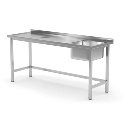 INOXI Stół ze stali nierdzewnej ze zlewem i otworem na odpadki - komora po prawej stronie | 1100x700x(h)850 mm