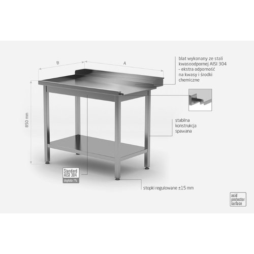 INOXI Stół wyładowczy ze stali nierdzewnej do zmywarek z półką - lewy | 1100x760x(h)850 mm