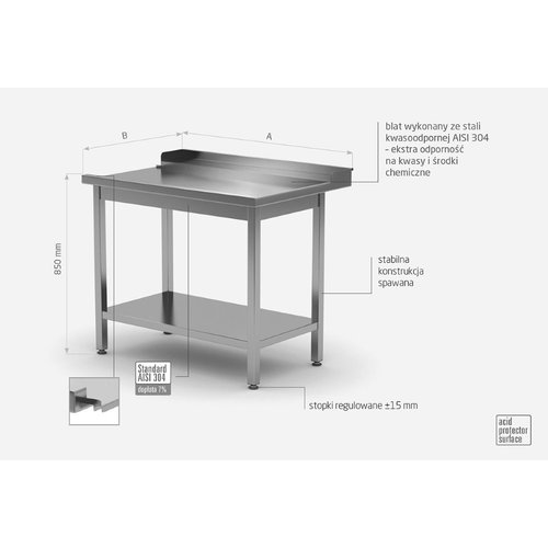 INOXI Stół wyładowczy ze stali nierdzewnej do zmywarek z półką - prawy | 1000x700x(h)850 mm