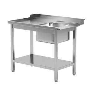 Stół załadowczy ze stali nierdzewnej do zmywarek ze zlewem i półką - lewy | 1000x700x(h)850 mm