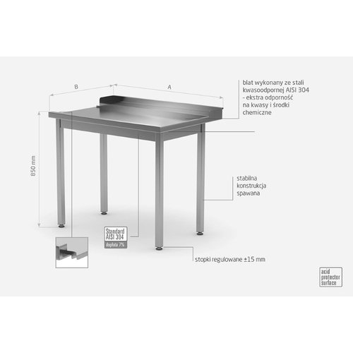 Stół wyładowczy ze stali nierdzewnej do zmywarek bez półki - prawy | 900x760x(h)850 mm