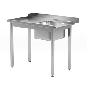 Stół załadowczy ze stali nierdzewnej do zmywarek ze zlewem bez półki - lewy | 1100x700x(h)850 mm