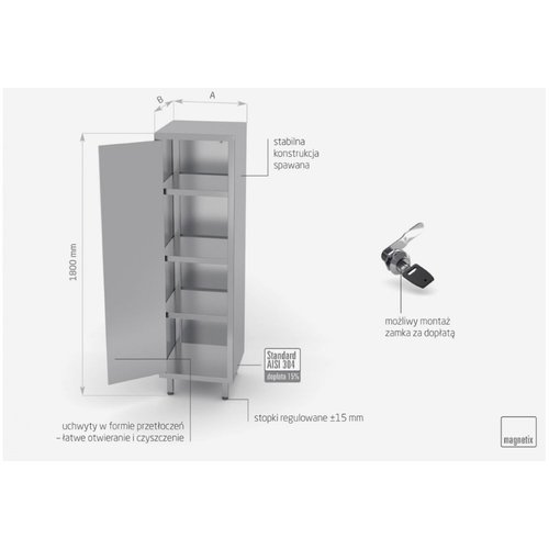 INOXI Szafa magazynowa ze stali nierdzewnej z drzwiami na zawiasach | 500x700x(h)2000 mm