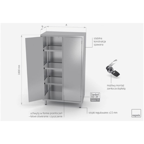 Szafa magazynowa ze stali nierdzewnej z drzwiami na zawiasach | 700x500x(h)1800 mm