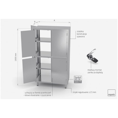 INOXI Szafa przelotowa ze stali nierdzewnej z przegrodą i drzwiami na zawiasach | 1100x700x(h)1800 mm