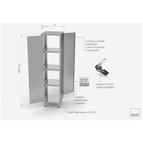 INOXI Szafa przelotowa ze stali nierdzewnej z drzwiami na zawiasach | 500x500x(h)2000 mm