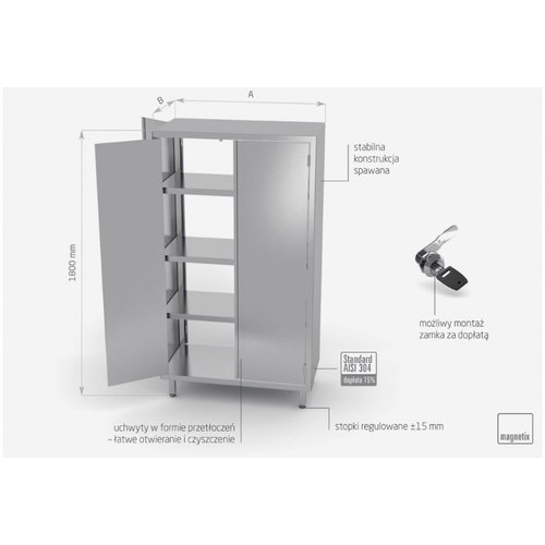 Szafa przelotowa ze stali nierdzewnej z drzwiami na zawiasach | 700x500x(h)1800 mm