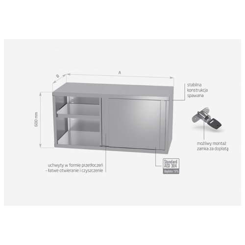 INOXI Szafka wisząca ze stali nierdzewnej z drzwiami suwanymi | 1000x400x(h)600 mm