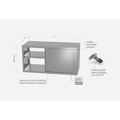 INOXI Szafka przelotowa ze stali nierdzewnej z drzwiami suwanymi | 800x300x(h)600 mm