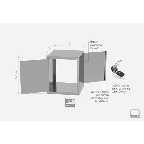 Szafka przelotowa ze stali nierdzewnej z drzwiami na zawiasach | 400x300x(h)600 mm