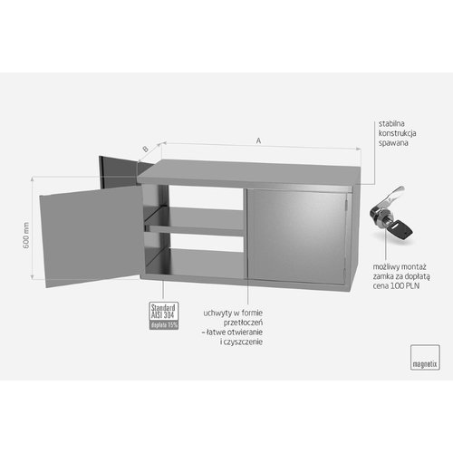 INOXI Szafka przelotowa ze stali nierdzewnej z drzwiami na zawiasach | 1200x300x(h)600 mm