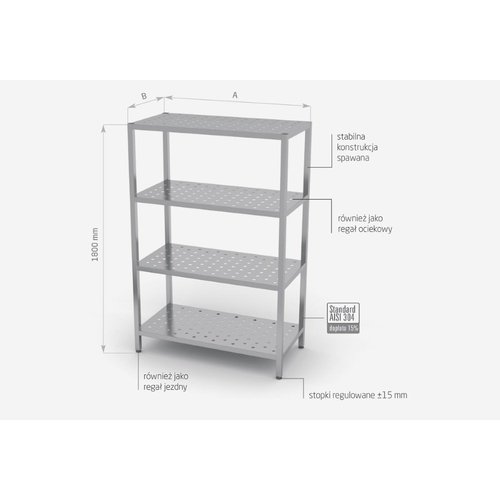 INOXI Regał magazynowy ze stali nierdzewnej, 4 półki perforowane | 600x500x(h)1800 mm