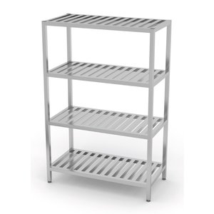 INOXI Regał magazynowy ze stali nierdzewnej, 4 półki gretingowe | 900x600x(h)1800 mm