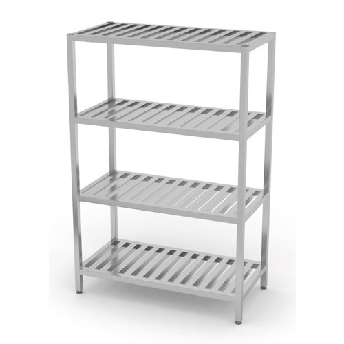 INOXI Regał magazynowy ze stali nierdzewnej, 4 półki gretingowe | 900x600x(h)1800 mm