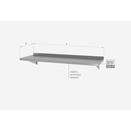 INOXI Półka wisząca ze stali nierdzewnej na konsolach, z dwiema konsolami | 1200x300x(h)250 mm
