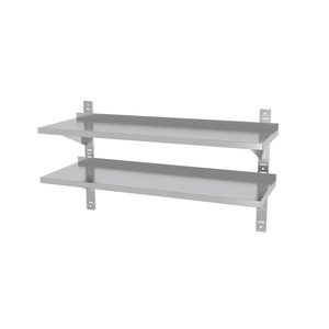 INOXI Półka wisząca ze stali nierdzewnej przestawna, podwójna z dwiema konsolami | 1300x300x(h)600 mm