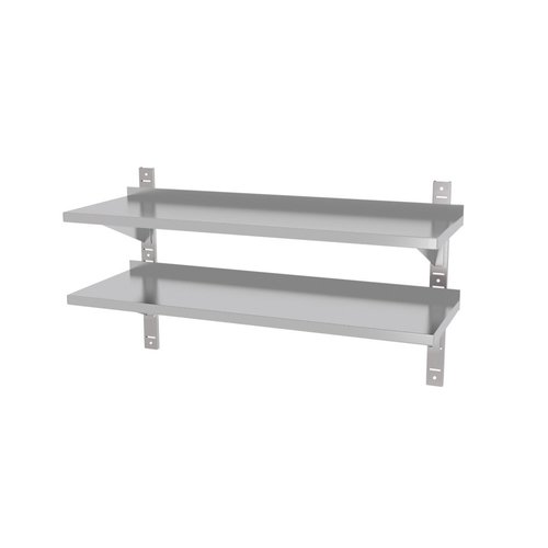 INOXI Półka wisząca ze stali nierdzewnej przestawna, podwójna z dwiema konsolami | 1500x300x(h)600 mm