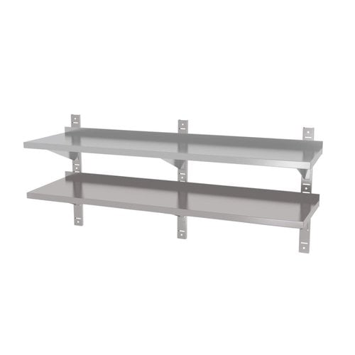 INOXI Półka wisząca ze stali nierdzewnej przestawna, podwójna z trzema konsolami | 1600x300x(h)600 mm