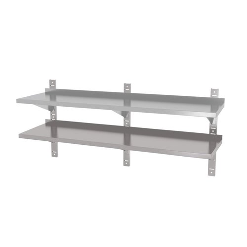INOXI Półka wisząca ze stali nierdzewnej przestawna, podwójna z trzema konsolami | 1800x400x(h)600 mm