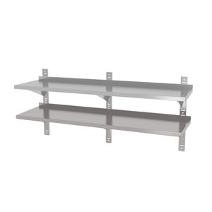 INOXI Półka wisząca ze stali nierdzewnej przestawna, podwójna z trzema konsolami | 1900x400x(h)600 mm