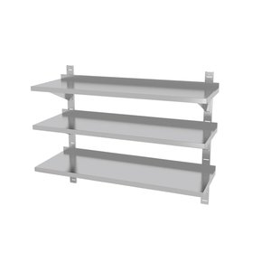 INOXI Półka wisząca ze stali nierdzewnej przestawna, potrójna z dwiema konsolami | 600x300x(h)875 mm