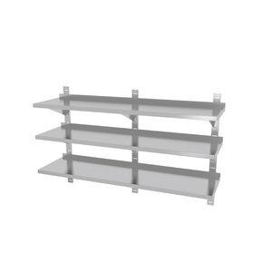 INOXI Półka wisząca ze stali nierdzewnej przestawna, potrójna z trzema konsolami | 1800x400x(h)875 mm