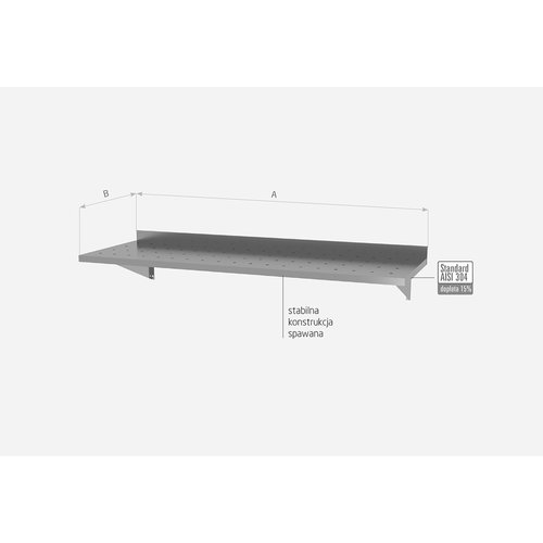 Półka wisząca ze stali nierdzewnej na konsolach, perforowana z dwiema konsolami | 600x400x(h)250 mm